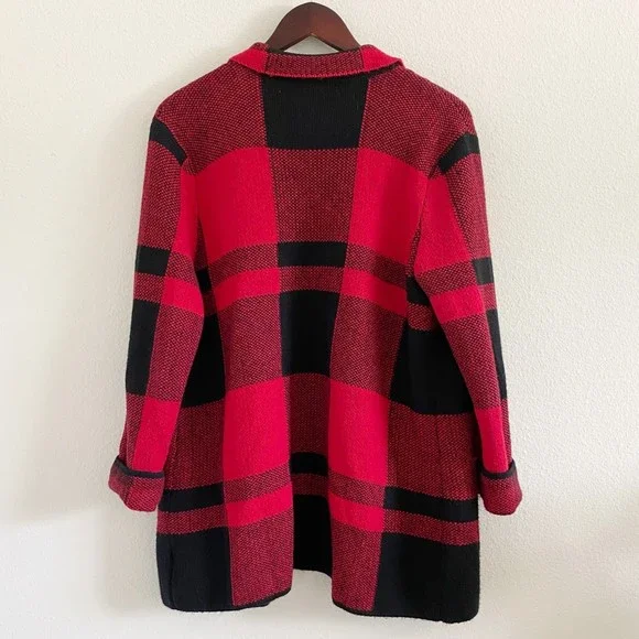 SOLD - Talbots Plaid Cotton Blend Notch Collar Sweater Jacket - Picture 5 of 7